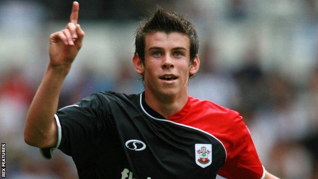 Gareth Bale celebrates scoring for Southampton at Derby in 2006