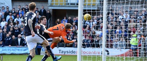 Dundee United's Billy Mckay equalises against Dundee