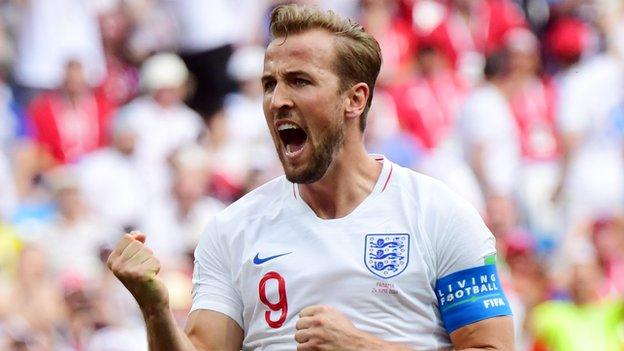 Harry Kane celebrates scoring for England against Panama in the World Cup