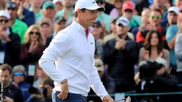 Rory McIlroy on the 18th green at Augusta National