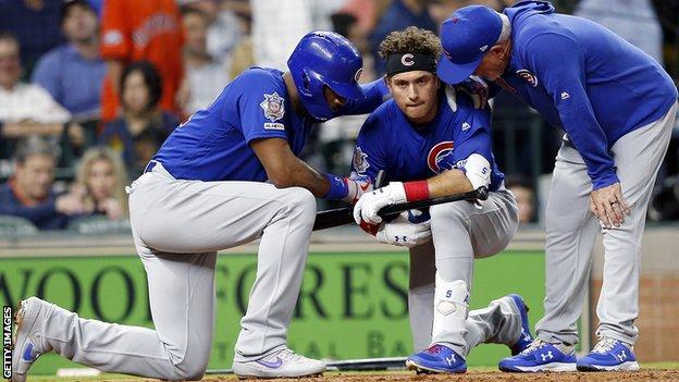 Baseball player Albert Almora in tears after '90mph ball' hits