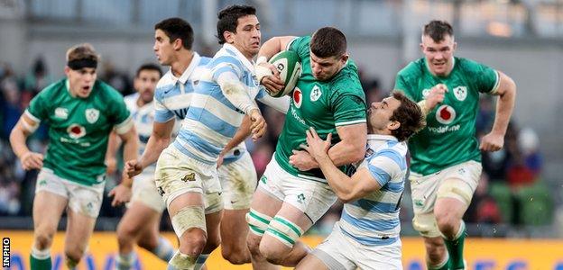 Nick Timoney in action for Ireland v Argentina