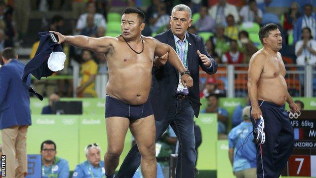 Mongolian wrestling coach protest