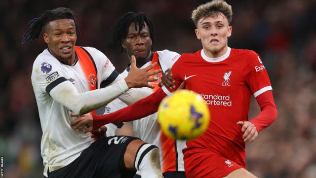 Liverpool's 19-year-old midfielder Bobby Clarke plays against Luton