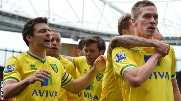 Russell Martin celebrates his opening goal with Norwich team-mates, Photos