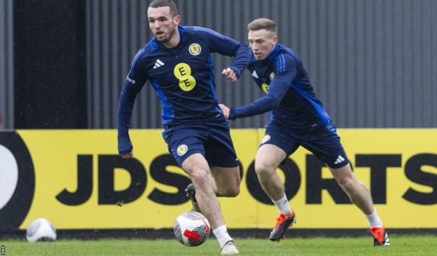 Scotland's John McGinn and Lewis Ferguson in training