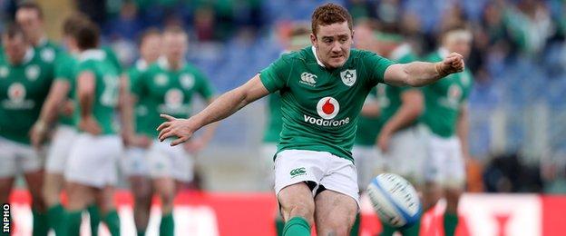 Paddy Jackson kicks one of his nine conversions in Rome