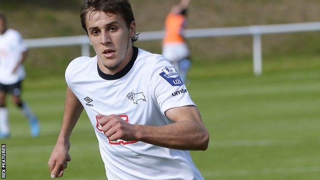 Alban Bunjaku in action for Derby County's Under-21s