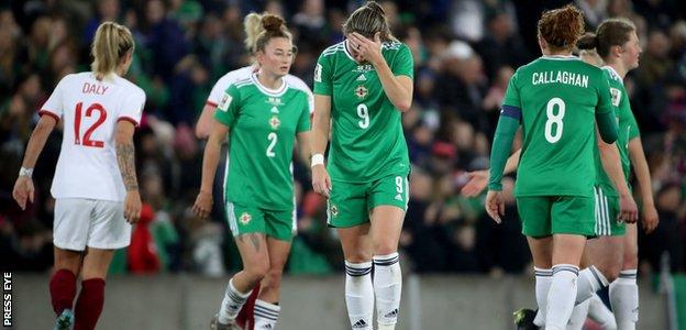 Simone Magill dejected at full-time against England