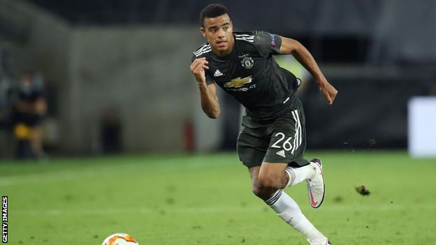 Mason Greenwood playing in Manchester United's Europa League semi-final against Sevilla in August
