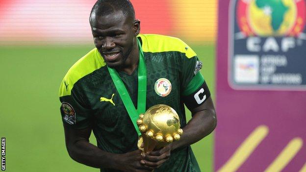 Kalidou Koulibaly with the Africa Cup of Nations trophy