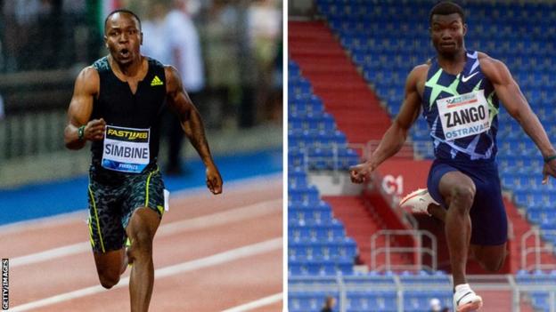 South Africa's Akani Simbine (left) and Burkina Faso's Hugues Fabrice Zango