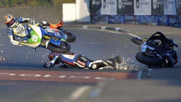 Ryan Farquhar and Dan Cooper crashed in Thursday's Supertwin race at the North West 200