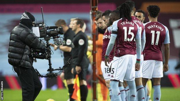 Aston Villa players line up