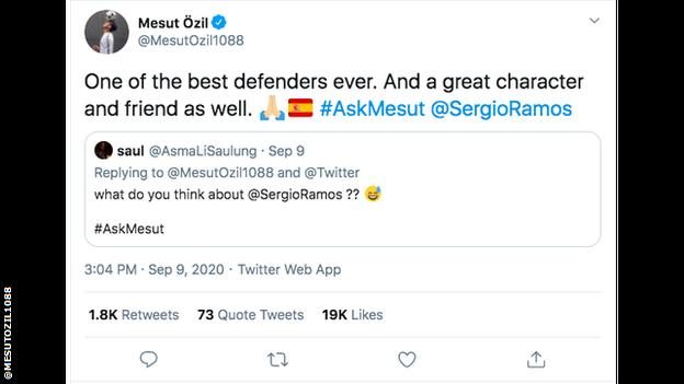 Ozil calls Sergio Ramos one of the best defenders ever and a great character