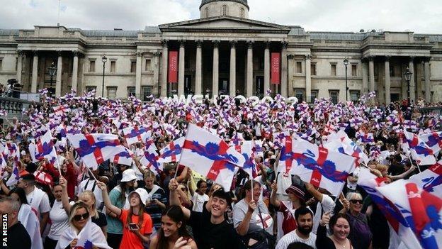 Thousands gathered in London to celebrate England's win