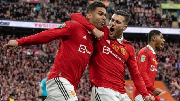 Manchester United's Casemiro celebrates his goal against Newcastle United