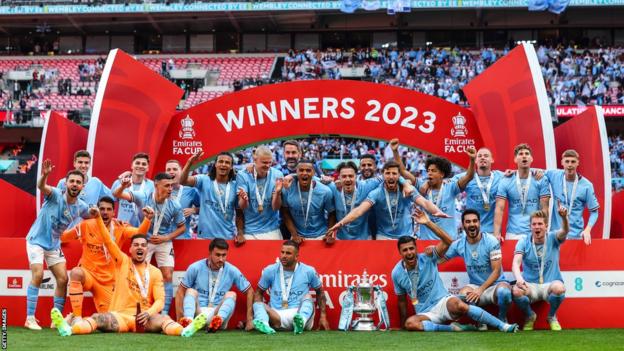 Manchester City celebrate winning FA Cup