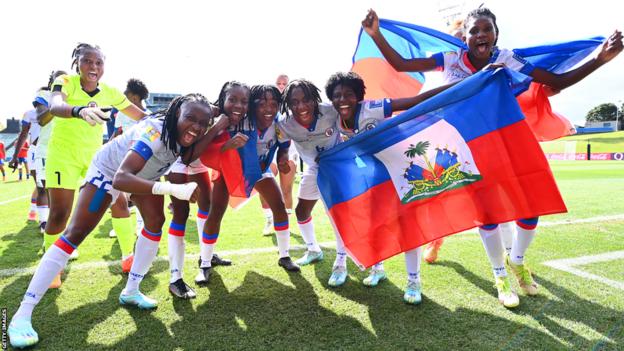 Haiti's playes celebrate qualifying for the 2023 Women's World Cup