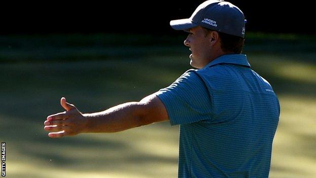 Jordan Spieth reacts to a missed putt
