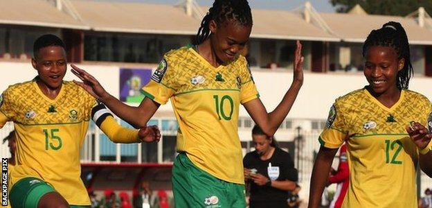 South Africa celebrate a goal at the Women's Africa Cup of Nations