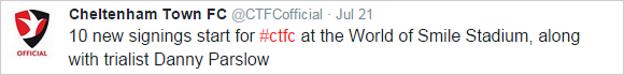 Cheltenham Town tweet v Sheffield United