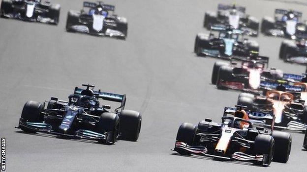 Lewis Hamilton and Max Verstappen battled wheel-to-wheel from the start of the race