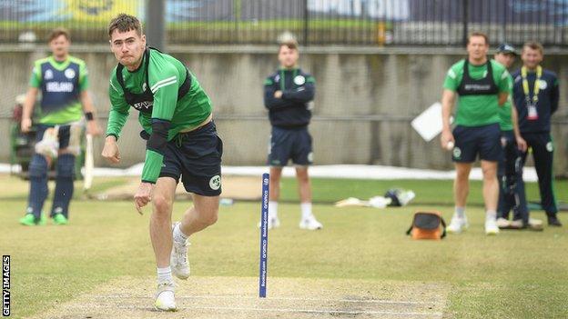 Josh Little bowls in the nets