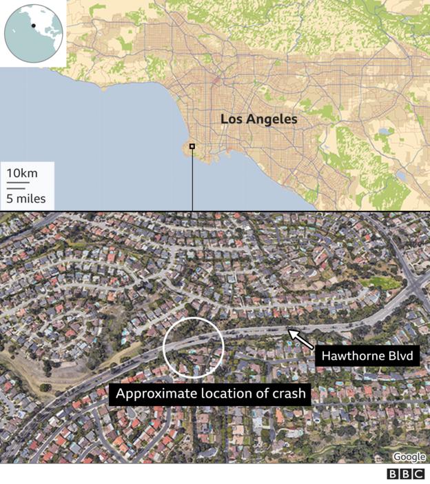 Map showing location of Tiger Woods' car crash
