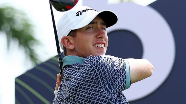 Tom McKibbin hits a tee shot in Singapore on Thursday