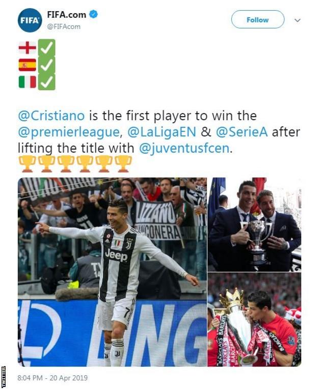 Fifa Tweet about Ronaldo record