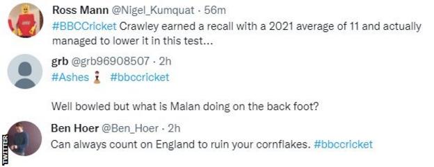 England fans on Twitter react to England's performance. "Can always count on England to ruin your cornflakes," one user said.