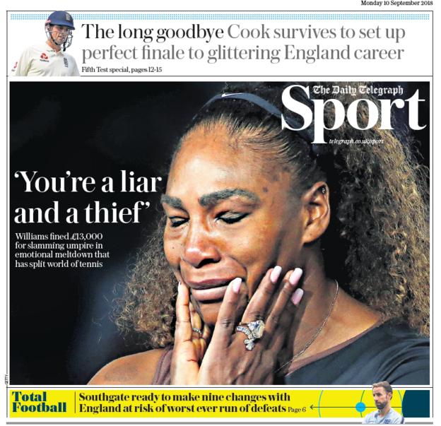 Daily Telegraph sport section on Monday