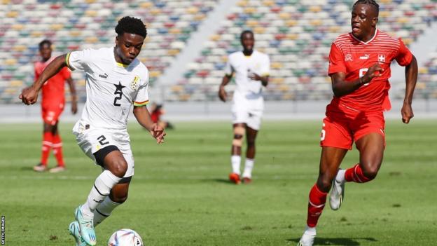 Tariq Lamptey (left) in action for Ghana against Switzerland