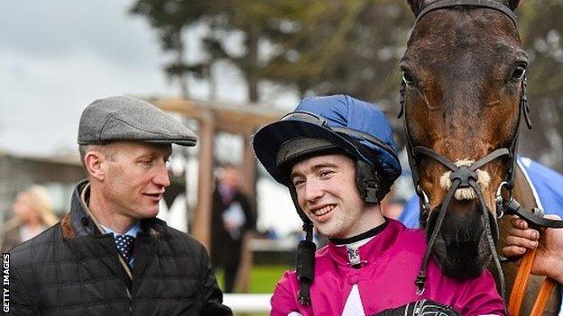 Trainer Colm Murphy and jockey Jonathan Moore after Empire of Dirt won at Leopardstown in January