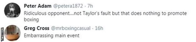 Boxing fans on Twitter react to Josh Taylor's win on Saturday but criticise the opponent, with one calling the fight an 