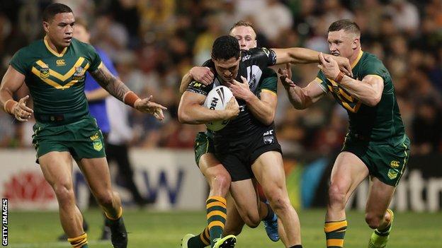 Action d'un match Australie-Nouvelle-Zélande Rugby League en 2019