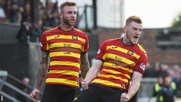 Partick Thistle celebrate Shea Gordon's goal