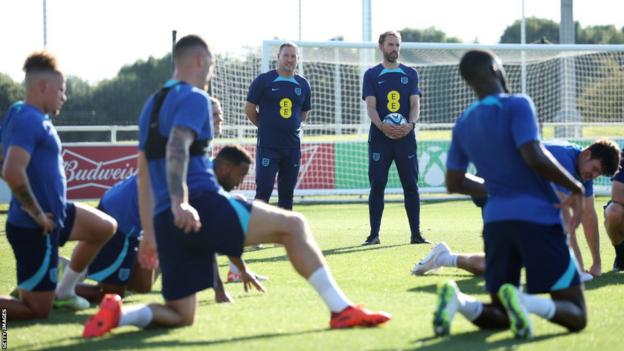England players take part in training in Poland