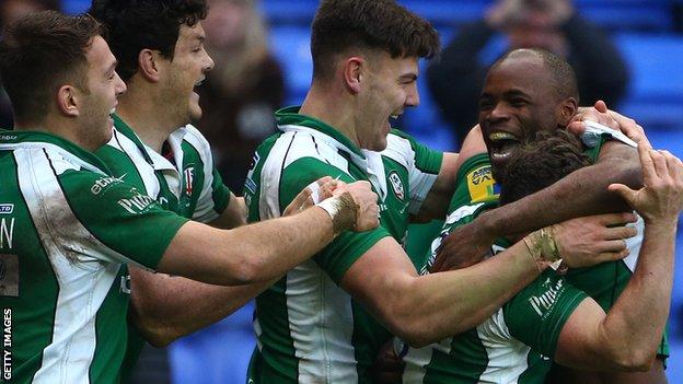 London Irish celebrate against Newcastle