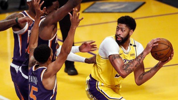 Los Angeles Lakers forward-center Anthony Davis in action in game three