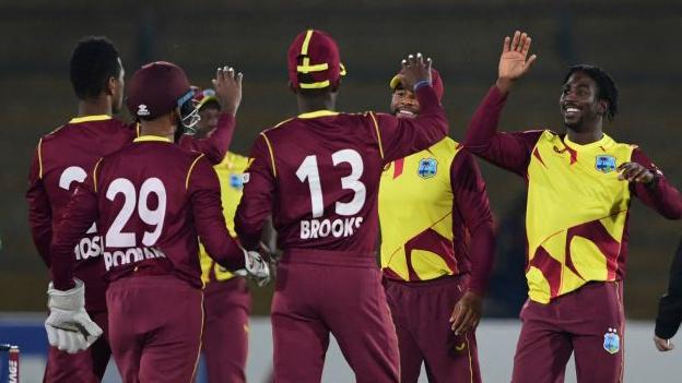 West Indies celebrate a wicket