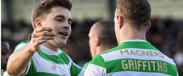 James Forrest celebrates with Leigh Griffiths