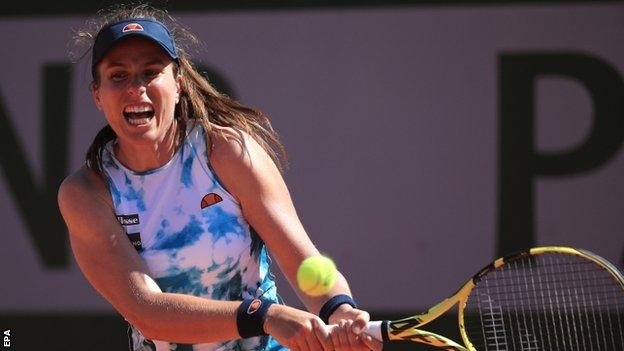 Johanna Konta returns a ball at the French Open