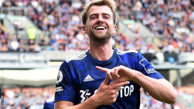 Patrick Bamford celebrates scoring for Leeds United at Burnley