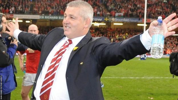 Warren Gatland celebrates Wales' 2008 Grand Slam