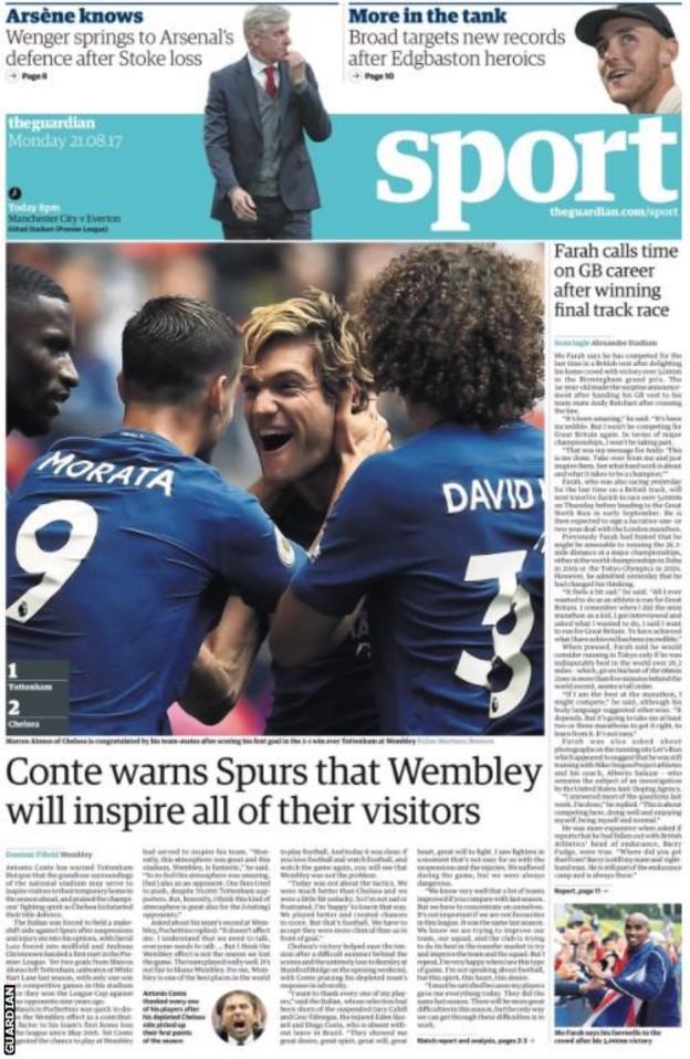 The Guardian sport pages on Monday