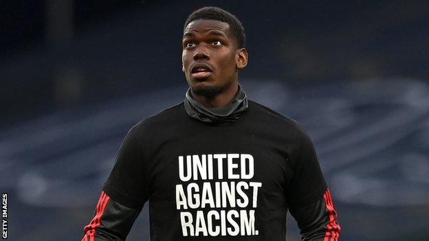 Paul Pogba in a 'United Against Racism' t-shirt
