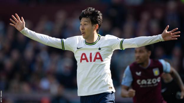 Son Heung-min with his arms outstretched playing for Tottenham