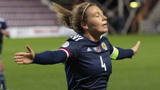 Rachel Corsie celebrates Scotland's opening goal